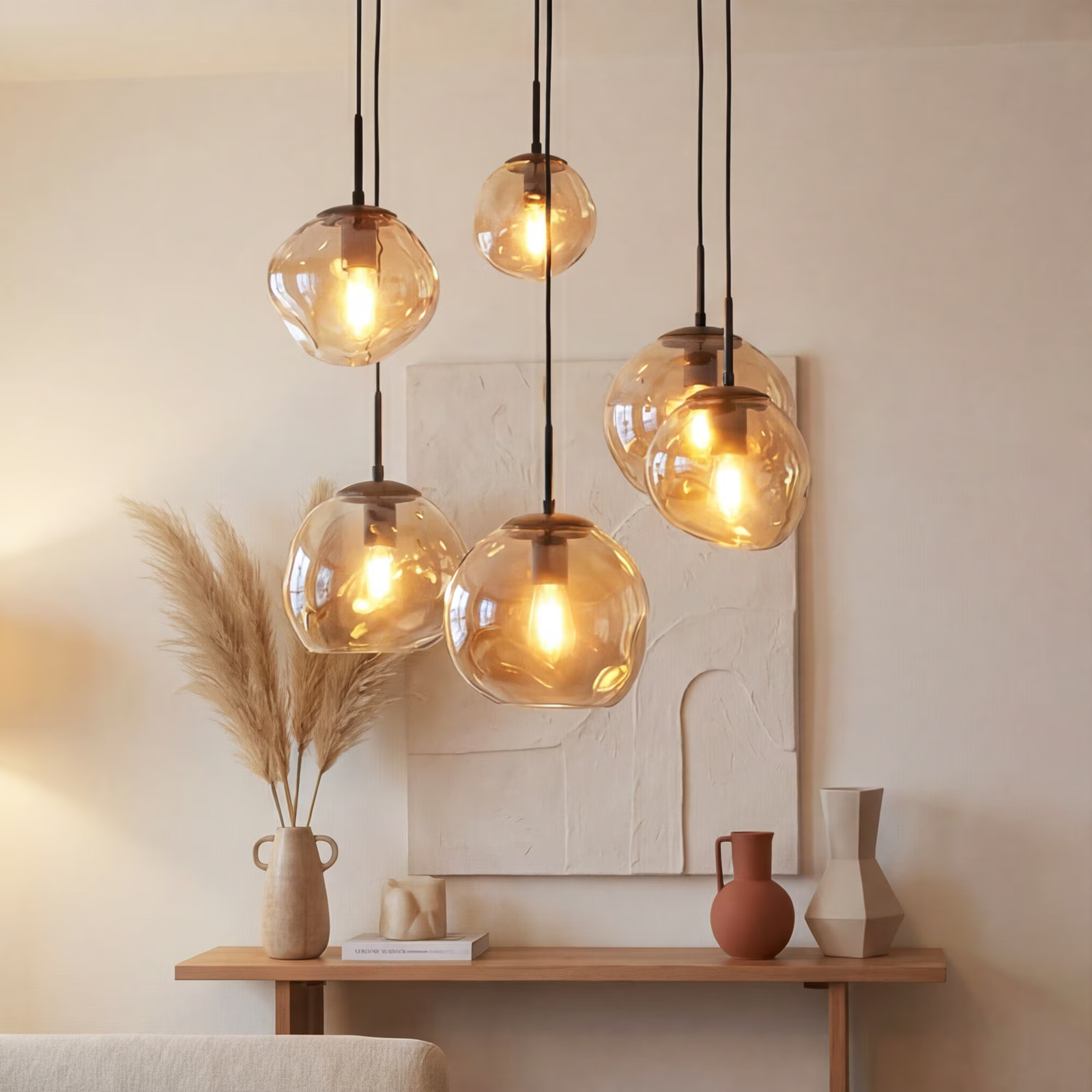 BASE Hanglamp Kasim 6-lamps Glas Amber