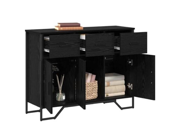 KTHLBRH Sideboard Eiche schwarz 97 x 32,5 x 74,5 cm Technisches Holz, 3 Schubladen, 3 Türen, großer Stauraum, modernes Design