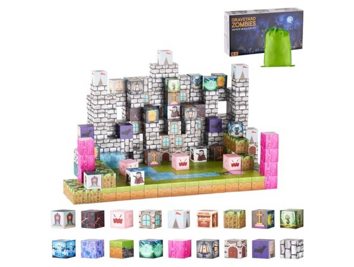 VEVOR Construction Magnétique Enfant 100 PCS Blocs de Construction Magnétiques\, Jouets Sensoriels Montessori STEM à Empiler pour Cadeau d'anniversaire\, de Noël\, Les Garçons et Filles de 3 Ans et Plus