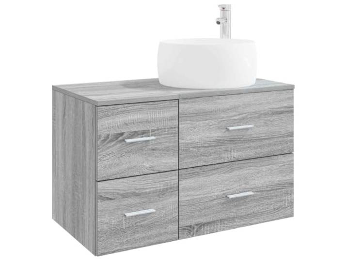 KTHLBRH Badmöbel-Set 2-teilig Sonoma grau mit Waschbecken und Schrank Robustes Holz, 3 Schubladen, anpassbare Bohrerinstallation, minimalistisches Design