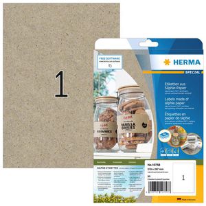 Herma Universaletiketten 10758, naturbraun, 210 x 297mm, 20 Blatt, Silphie-Papier, 20 Stück