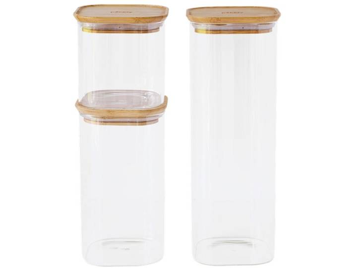Vorratsglas Pebbly 3 Stk Glas/Bambus T 11 cm Set - Farbe: transparent - Vorratsglas