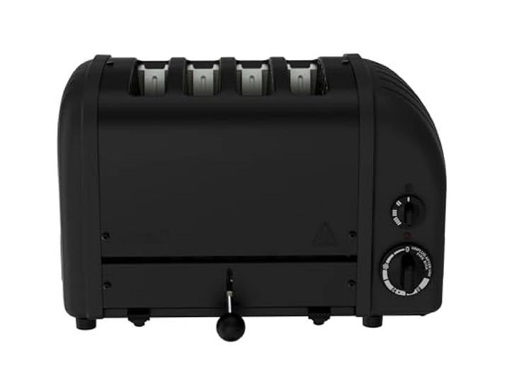 Dualit NEWGEN Premium Toaster 4 Scheiben Schwarz handgefertigt in GB Toaster Retro mit ProHeat®-Heizelementen, gleichmäßige Bräune, mechanischer Timer, manueller Hebel, Edelstahlgehäuse