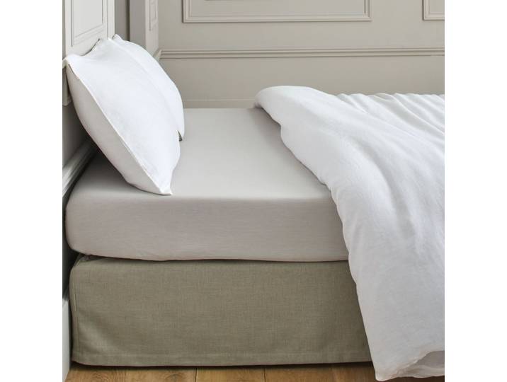Drap housse en coton beige 140x200 cm