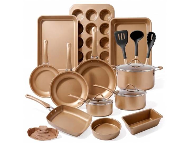 NutriChef Topf- und Pfannenset Induktion 20-teilig Marineblau – Antihaft-Kochgeschirr mit Deckeln und Backformen PFOA-frei, für gesundes Kochen und Backen, für alle Herdarten