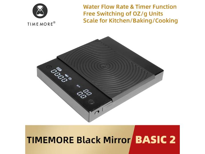 TIMEMORE Basic 2 Black Mirror, balance à café pour infusion, affichage du débit, minuterie automatique, balance de cuisine numérique, espresso 0,1g/2kg