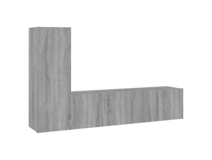 hliofuir 3-tlg. TV-Schrank-Set Hängend Grau Sonoma Holzwerkstoff Platzsparende Wandmontage für Wohnzimmer oder Gästezimmer mit geschlossenen Fächern für ordentliche Medienaufbewahrung.