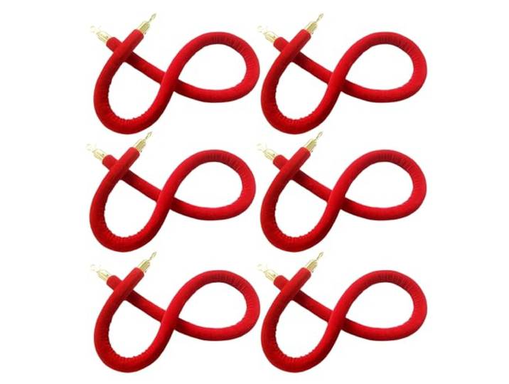 Luxuriöses Rungenseil aus Samt mit goldenen Haken zur Kontrolle von Menschenmengen – Teppicheingang(6 Pack 250cm/98in)