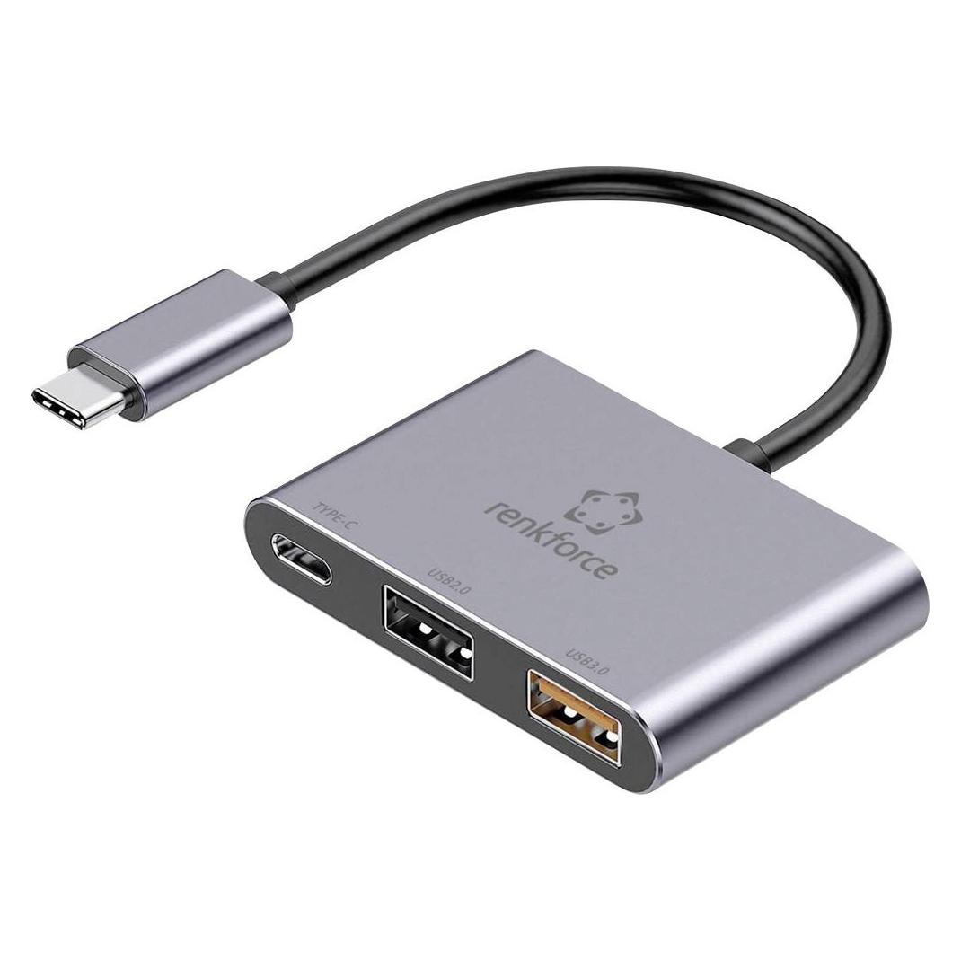 Renkforce RF-TCH-100 3 Port USB 3.0-Hub mit USB-C Stecker Grau (USB-C, 3 Ports) (RF-6735680)