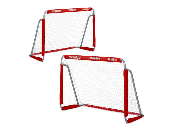 Relaxdays Fussballtor Rot 2er-Set Metall, Mehrfarbig, Metall, 150x75 cm, Freizeit & Co, Sport & Fitness