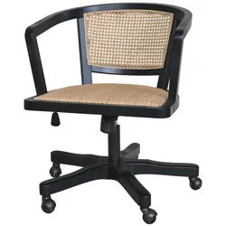 Chic Antique Französischer Bürostuhl mit Geflechtsitz, H80/L60/B60 cm antique schwarz