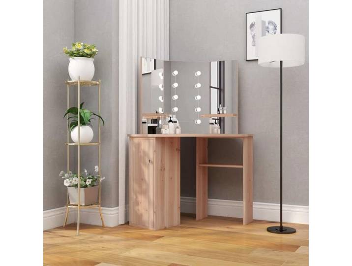 SALE 2025 Coiffeuse meuble moderne à femmes - Coiffeuse d'angle avec LED - Chêne 111x54x141 5 cm 37 7 Kg 4525