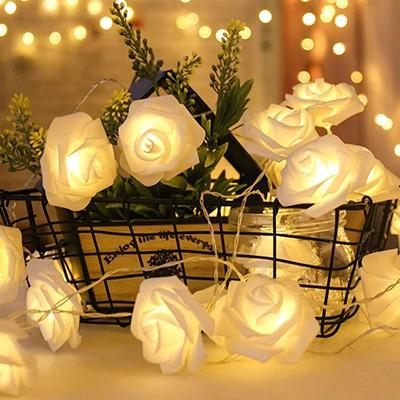 Uplifted Finds Rose Flower LED String Lights High Performance Battery Operated Garland For Weddings & Decor white