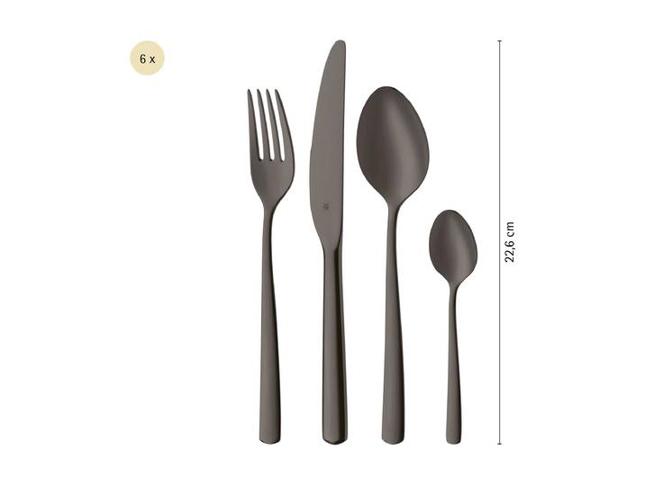 Besteck-Set WMF Boston in edler Optik, ergonomische Haptik, Messer mit Wellenschliff , grau (schwarz passion), 24, Cromargan Edelstahl Rostfrei 18/10, Essbesteck-Sets, Besteck-Set, optimale Schärfe, rostfrei, edel, hochwertiger Besteckkasten