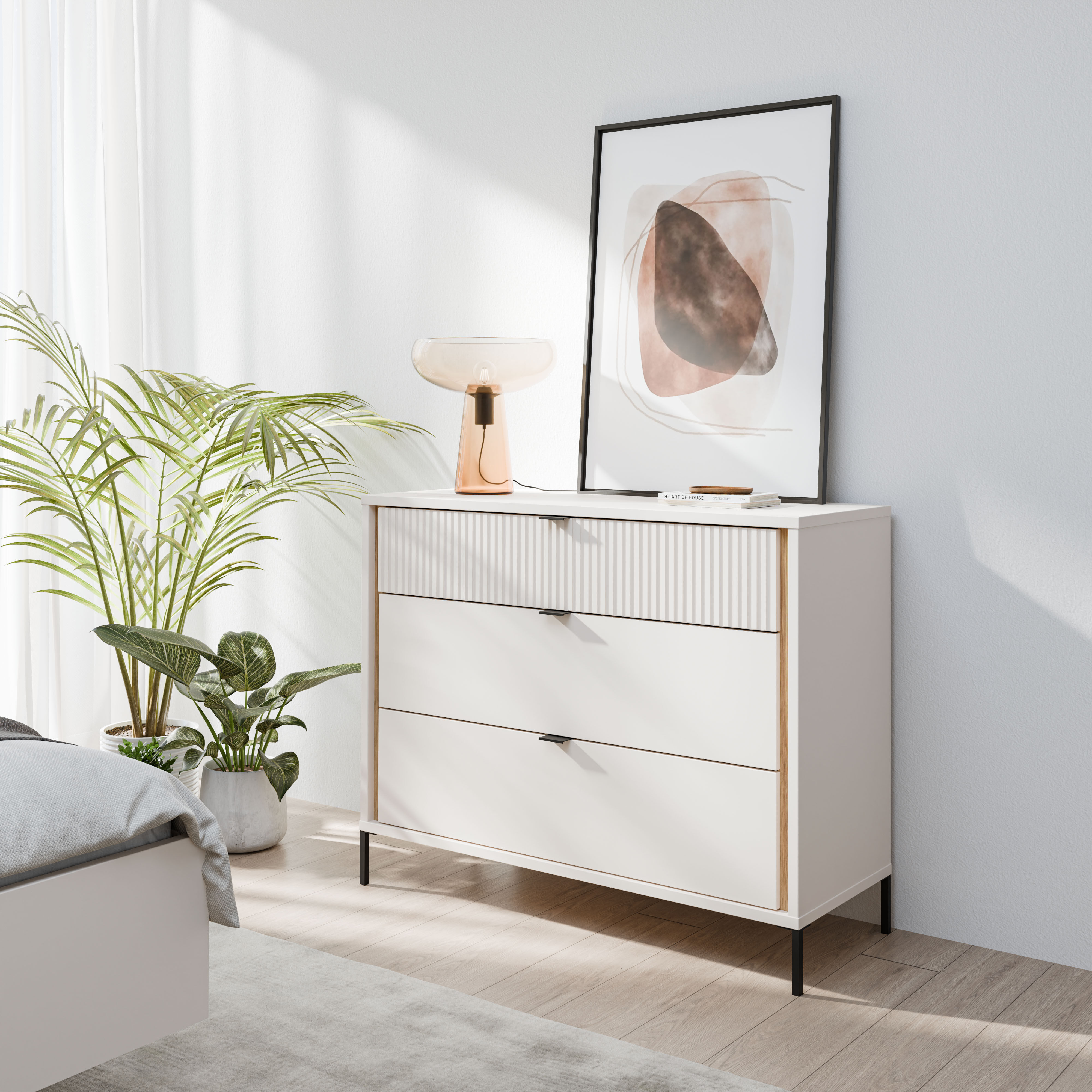Kommode FORTE "Forte Seravel Sideboard 110 cm, Kashmir Beige/Mauvella Eiche", kaschmir beige, mauvella eiche, B:109,4cm H:87,2cm T:41,5cm, Spanplatte, Sideboards, Kommode, B/H/T109,4/87,2/41,5 cm, Metallfüsse schwarz kaschmir beige, mauvella eiche B/H/T: 