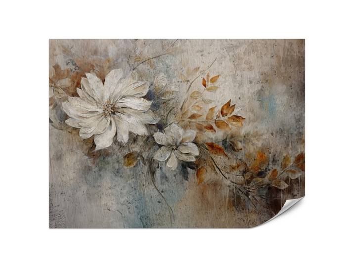 FOTOTAPETE für Wohnzimmer Retroblumen Blätter Beton Abstraktion Pflanzen 200x140