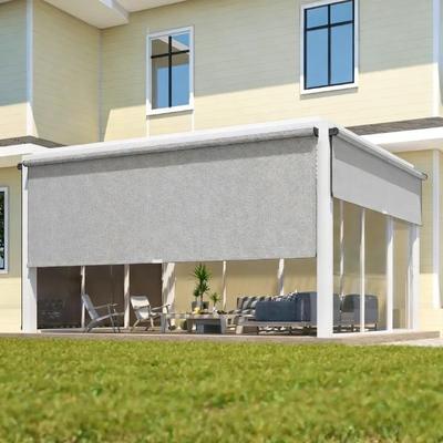 Royalcraft Outdoor Roller Shade 8'W x 8'L, 95% UV‑Block 420GSM Teslin PVC‑Polyester Fabric, Kid‑Safe Cordless Design for Patio Balcony