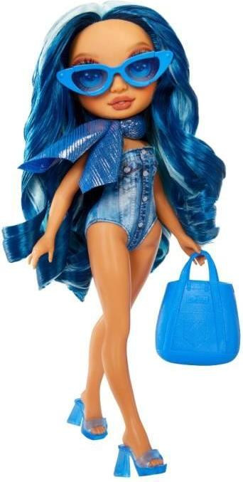 Rainbow High Skyler Bleue Zwem- en Stijlmodepop met badpak en pareo, 27 cm