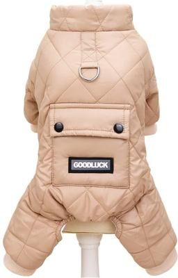 Uplifted Goods Waterproof Winter Dog Jumpsuit With Hood luck Khaki m