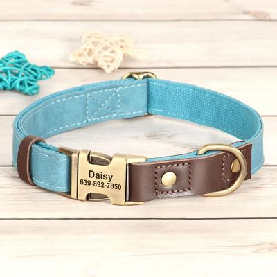 Uplift Picks Custom Engraved PU Leather Dog Collar Adjustable ID Buckle sky Blue medium