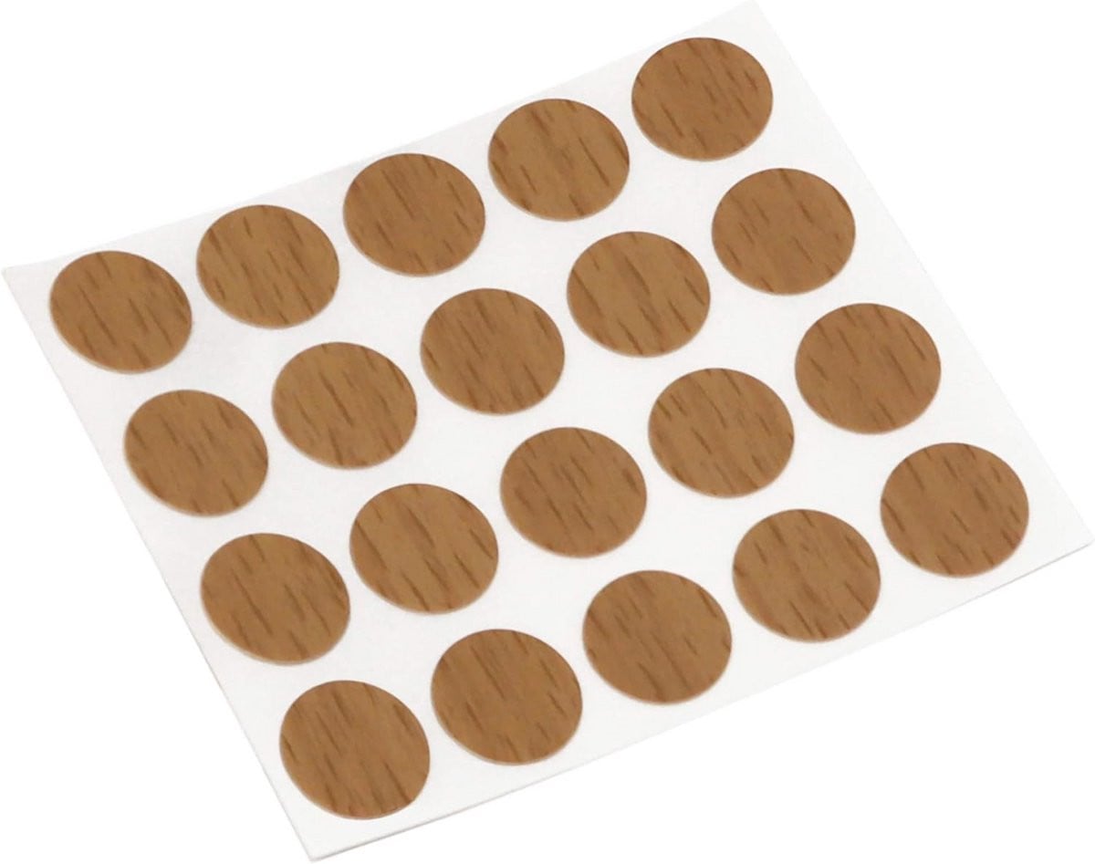 20x Zelfklevende Afdekdoppen Rond Ø1,3 cm - Walnoot Houtnerf Meubelstickers voor Schroeven en Krassen