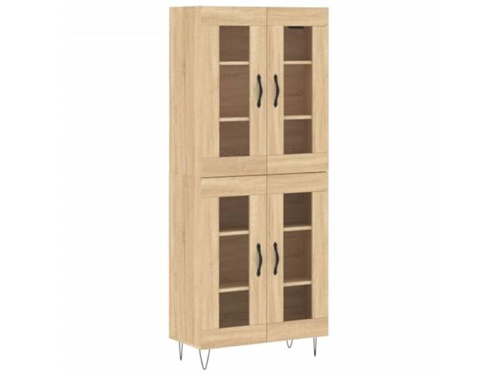 HGFDVCMR Highboard Sonoma-Eiche 69,5x34x180 cm Mehrzweckschrank Elegantes Standregal mit Glas-Komponente und Metallfüßen für Wohnzimmer oder Essbereich, bietet viel Stauraum.