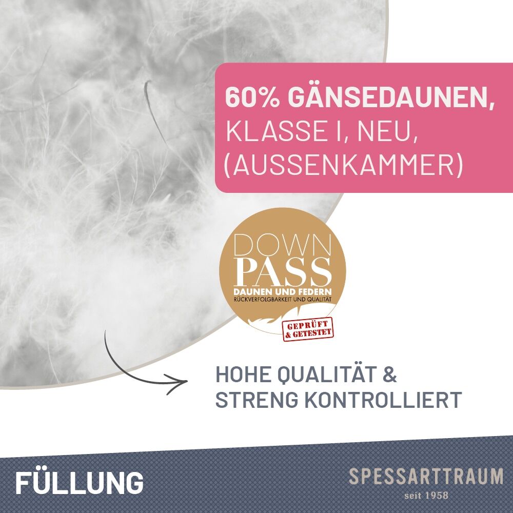 3-Kammer-Kopfkissen SPESSARTTRAUM "Premium", weiss (weiß), B:80cm L:80cm, Bezug: 100% Baumwolle. Füllung Aussenkammer: 60% Gänsedaunen, 40% Gänsefeder. Füllung Innenkammer: 100% Gänsefeder, Kopfkissen, 3-Kammer-Kopfkissen, gute Stützkraft, Seitenschläfer 