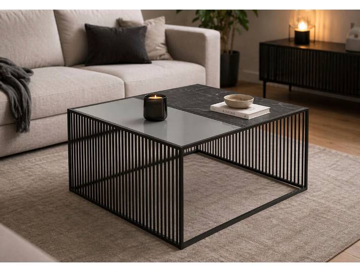 Couchtisch ACTONA GROUP Strington, Marmoroptik schwarz - modern & stilvoll, pflegeleicht , schwarz, B:80cm H:40cm T:80cm, Tische, Couchtisch, OTTOs Choice, Glasplatte & Metallgestell, verschiedene Formen