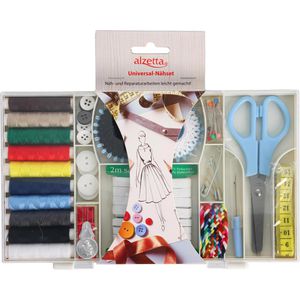 alzetta Nähset Universal-Nähset, für Anfänger, mit 10 Fadenspulen, Nadeln, Knöpfe, Schere, Maßband, 58-teilig, 6 Stück