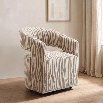 Esofastore Contemporary Beige Finish Fully Upholstered Arm Chair Casters