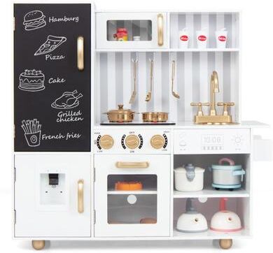 Costway Pretend Play Kitchen for Kids with Real Sounds and Lights-White