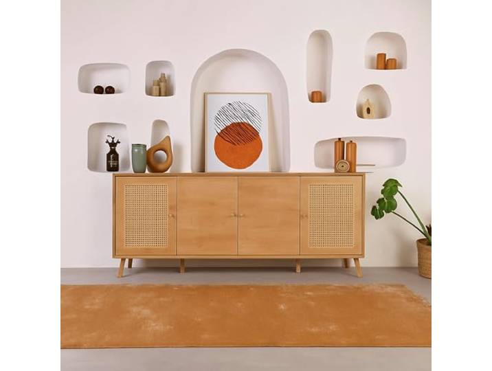 Dmora Sideboard Hypsipyle 180x41x81 cm Braun 3 Regale, 4 Türen