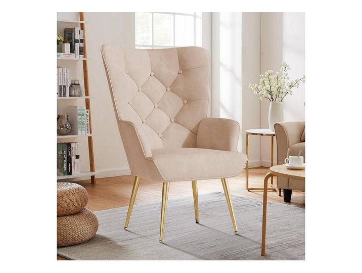 LuxusKollektion Loungesessel Sessel Loungesessel Relaxsessel Samt Metallfüße 150kg ohne Hocker Kaki