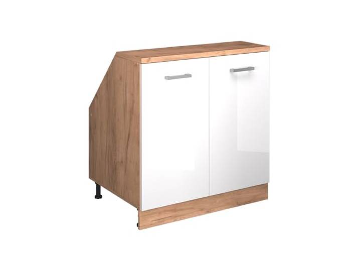 Vicco Dachschrägenschrank Rion, Weiß Hochglanz/Goldkraft Eiche Robuste Front · Tiefe 60 cm · Höhenverst. Füße · 2 Türen · Für verschiedene Dachneigungen