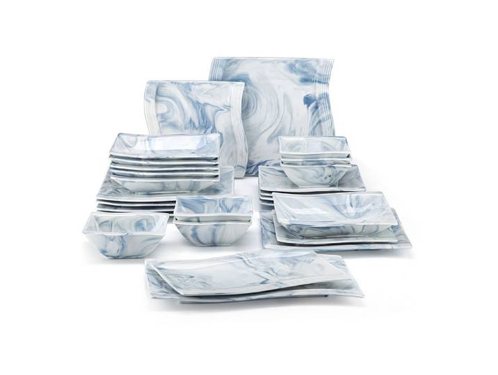 MALACASA Geschirr-Set Tafelservice FLORA für 6/4 Personen Marmor Geschirrset (26-tlg), 6 Personen, Porzellan