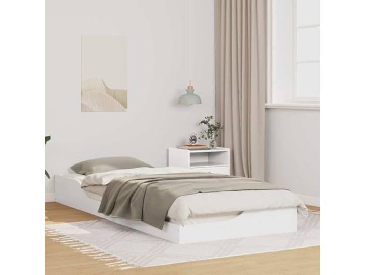 YUTAASU Bettrahmen Weiß 100 x 220 cm Massives Kiefernholz Mit Nachttisch, Niedriges Design, Metallverstärkung, Kein Boxspring Nötig