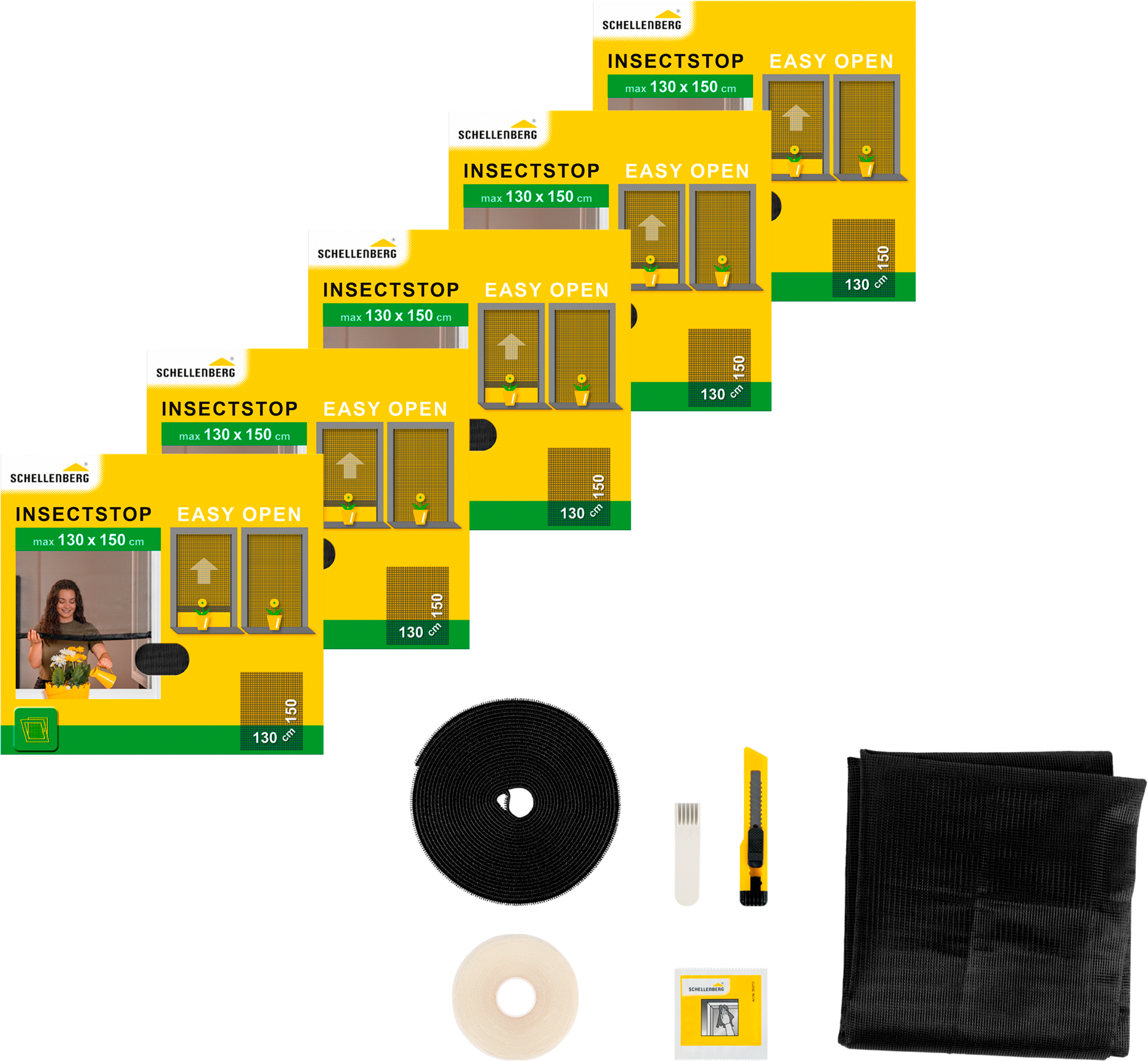 Fliegengitter-Gewebe SCHELLENBERG "Simply Open aufrollbar für Fenster, 3-er Pack", grau (rahmen: grau gewebe: anthrazit), B:130cm H:150cm, Insektenschutzgitter, Klebe-Klett-Montage, 130 x 150 cm, anthrazit