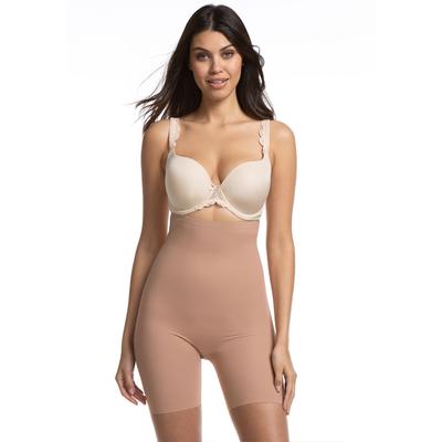 Panty MAGIC BODYFASHION "Maxi Hi-Bermuda", Damen, Gr. M, braun (mocha), Obermaterial: 54% Polyamid, 46% Elasthan, unifarben, eng, Unterhosen Panty, Silikonbesatz an der Oberseite verhindert ein Einrollen