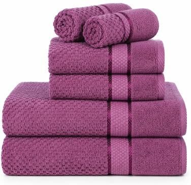 Ample Decor Cotton Popcorn Textured Plush Highly Absorbent Towel Set of 6 - 2Bath, 2Hand, 2Wash