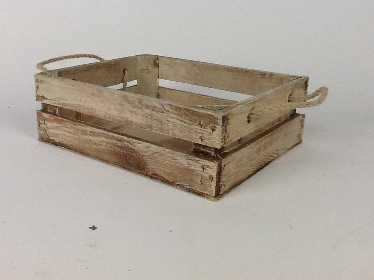 Decoratieve houten opbergkist met koord in old look, klein