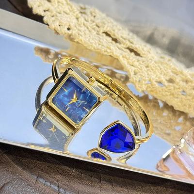 Inspire Select Glamour Gem Square Open Bracelet Women's Quartz Watch blue