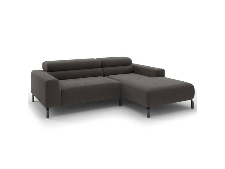 Ecksofa Longchair opt Funktion Schwarz Feincordstoff Feena 223cm Longchair davorstehend rechts Kopfstütze verstellbar