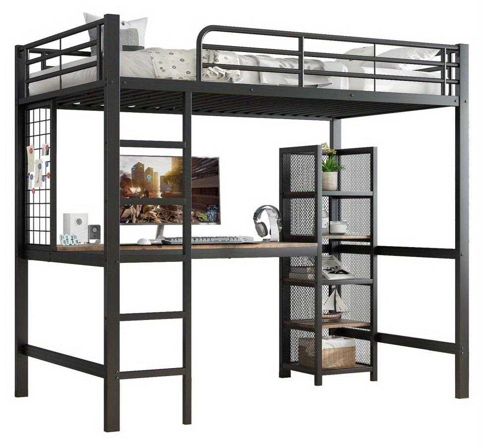 Etagenbett - Luftbett - Kinderbett - Stockbett - Einzelbett - Metall und dunkles Holz - 90x200 cm