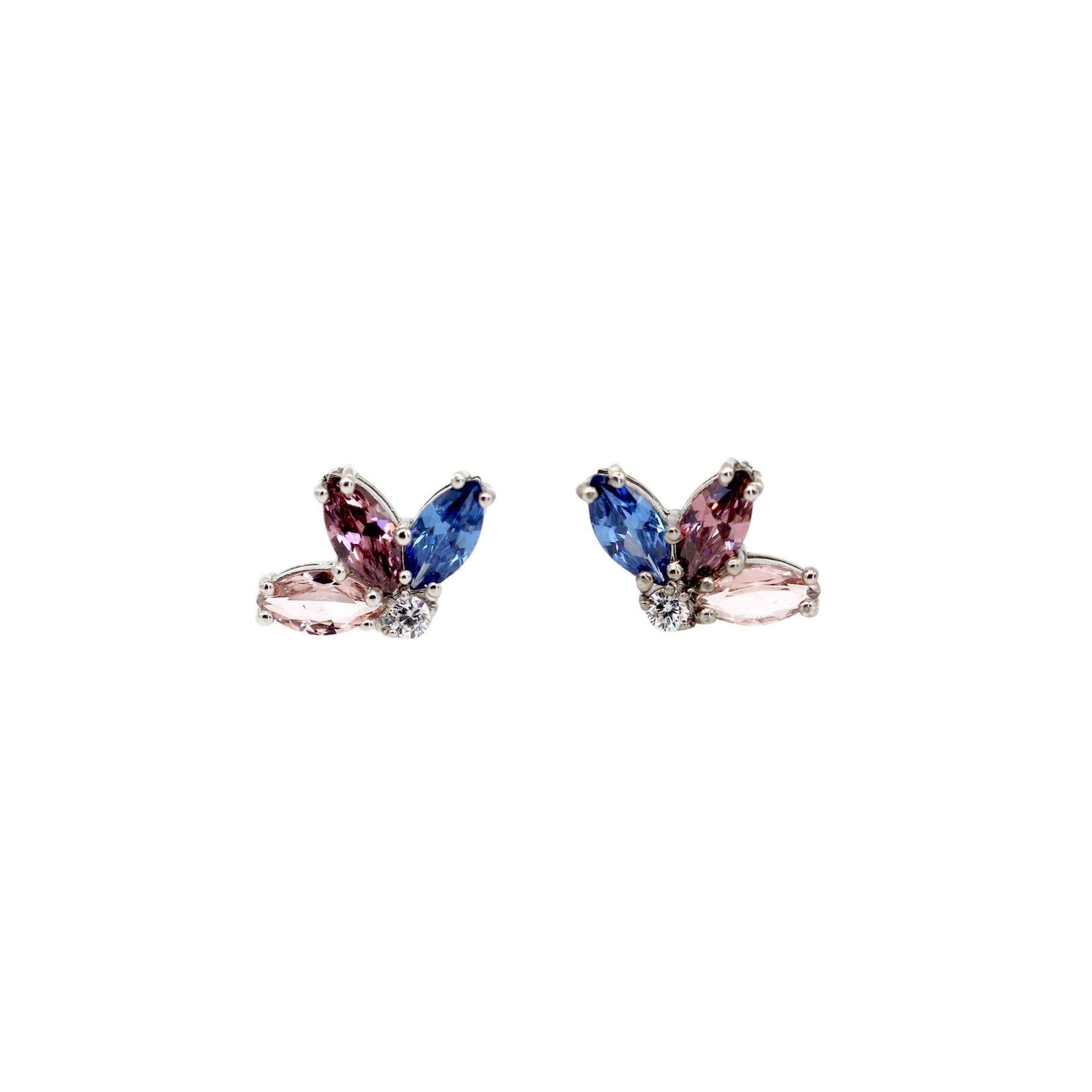 LEIS Ohrstecker 925 Sterling Silber rhodiniert Glänzend Blume Zirkonia bunt