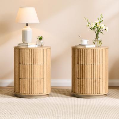 ACCOHOHO "24"" Tall Fluted Nightstand Set of 2, Round Side Table for Bedroom"