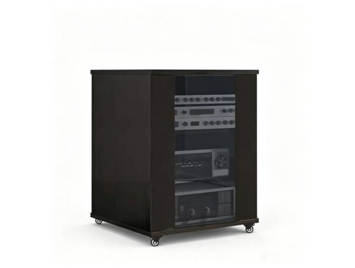 Medienschrank, Hölzerner Kühlventilator-Ständer mit Kabelmanagement Theater Massivholzpaneele, Modularer Audio-Rack, Stabile Struktur, Wohnzimmeraufbewahrung, Aufnahmestudio