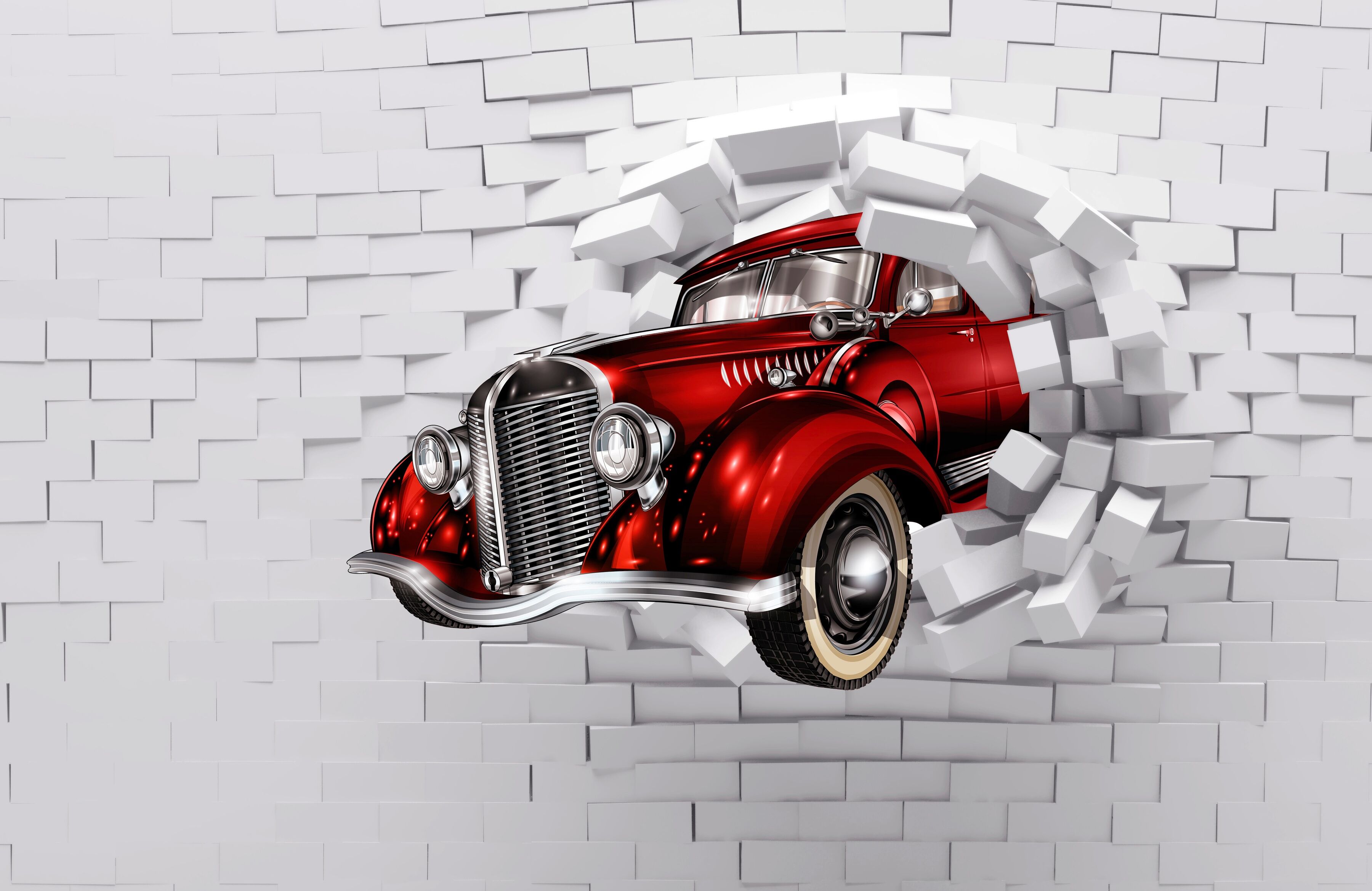 Papermoon "3D ABSTRAKT DESIGN-VINTAGE OLDTIMER WANDDEKO XXL" bunt B/L: 3m x 2,23m, Bahnen: 6 Stk.