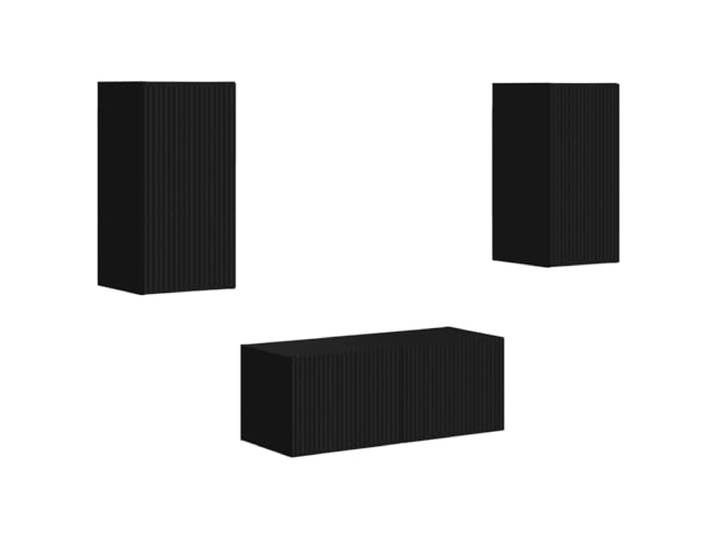 GKHPYURE TV-Möbel-Set, 6 Stück, schwarz, Holz, technisch Wanddesign, 5 Einheiten, große Räume, minimalistischer Stil, Wohnzimmer, Media Center, glatte Oberflächen