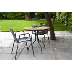 Cinas Balkon-Set ELLEN / PARC, Kaffeetisch Ø 80 cm + 2 Sessel, Aluminium Anthrazit / Teak