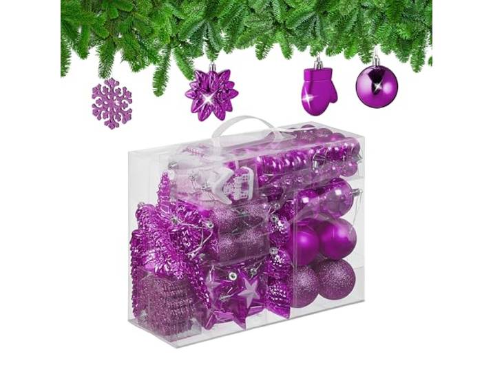 Relaxdays Boules de Noël\, Lot de 100\, en Plastique\, Paillettes\, Mates\, Brillantes\, décoration de Sapin\, Rose Fuchsia